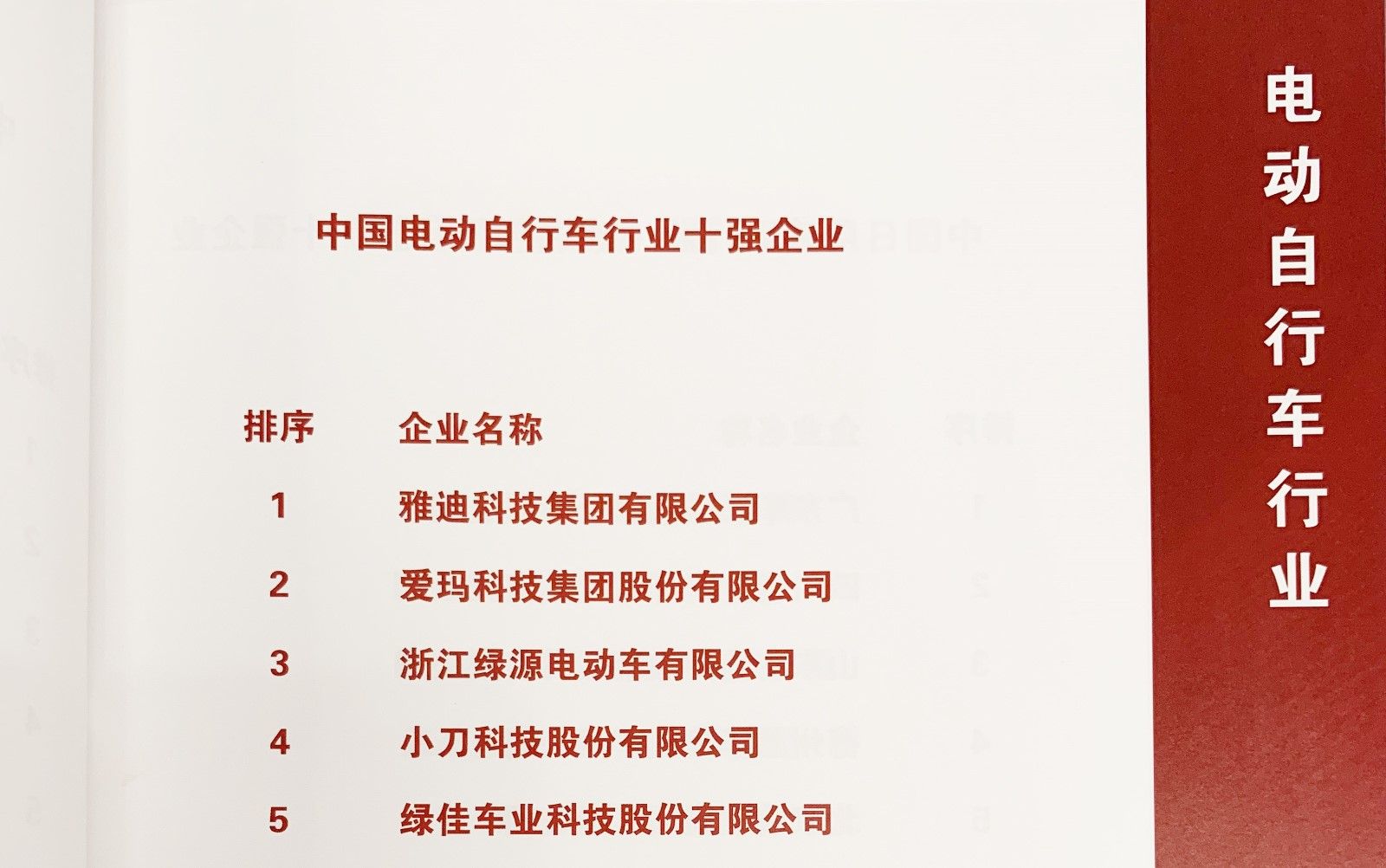 雅迪新闻：连续十年蝉联行业第一名！雅迪上榜 “中国轻工业电动车行业十强企业”
